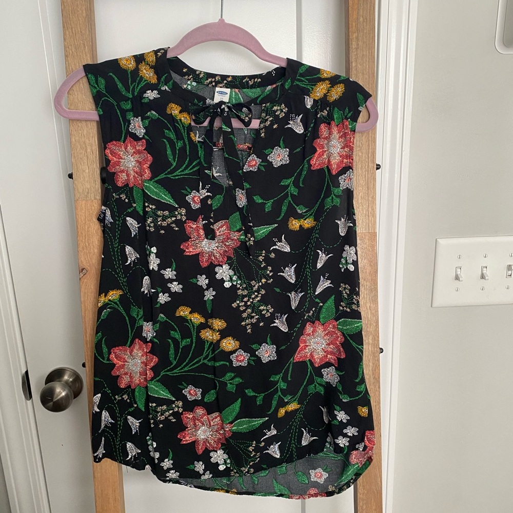 Old Navy Floral Blouse - Black, Red, Green, Yellow
